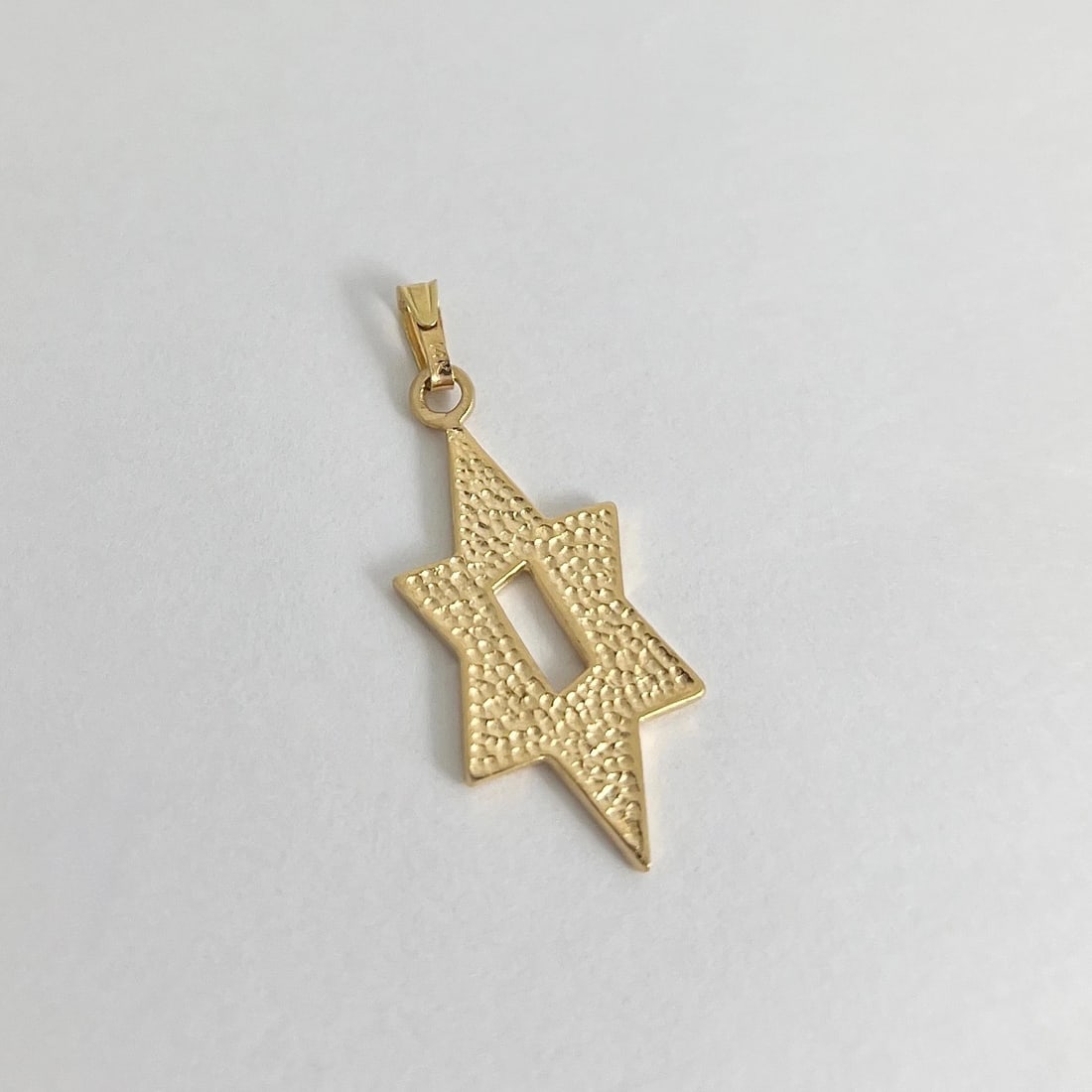 Star of David Textured Necklace Pendant Charm 14K Yellow Gold, 2.16 Grams - 5