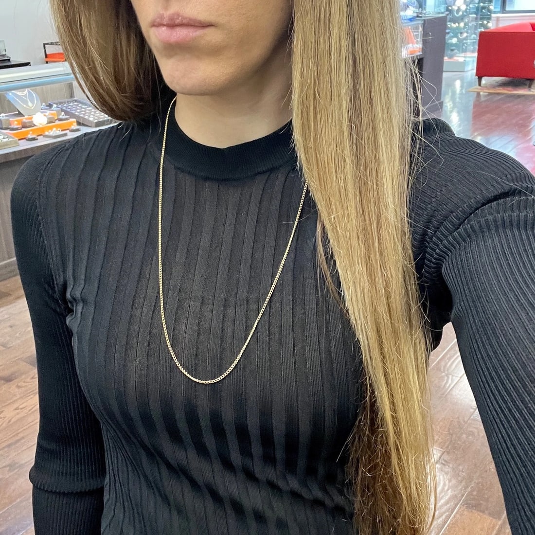 Long Thin Curb Chain Necklace 14K Rose Gold, 24.5 Inches, 1.8 mm, 6.86 Grams - 4