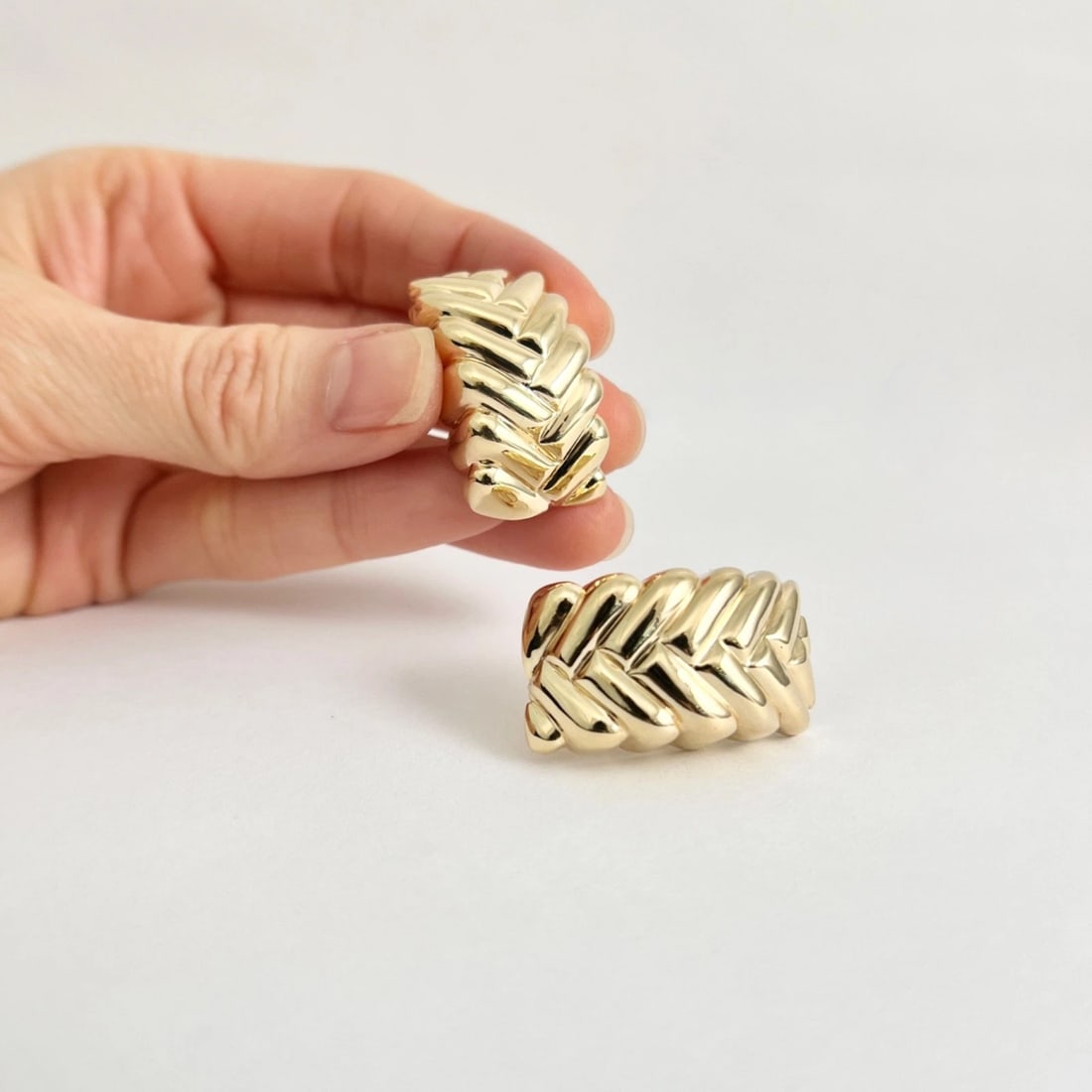 Woven Braided Puff Drop Earrings 14K Yellow Gold, 1.1 Inch, 10.70 Grams - 2