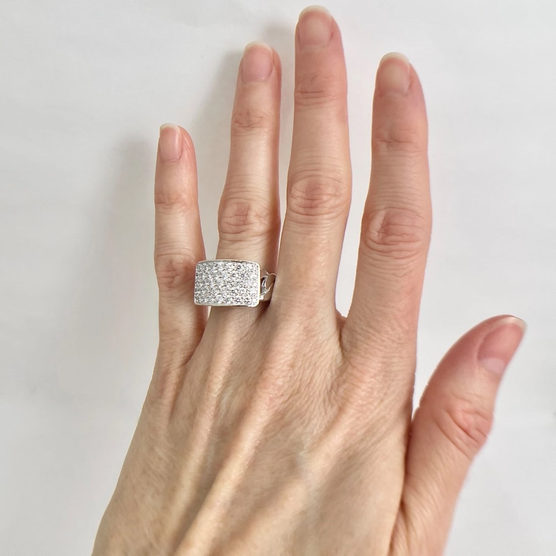 Men's Pave Cubic Zirconia Cuban Chain Link Ring 18K White Gold, 8.78 Grams - 2