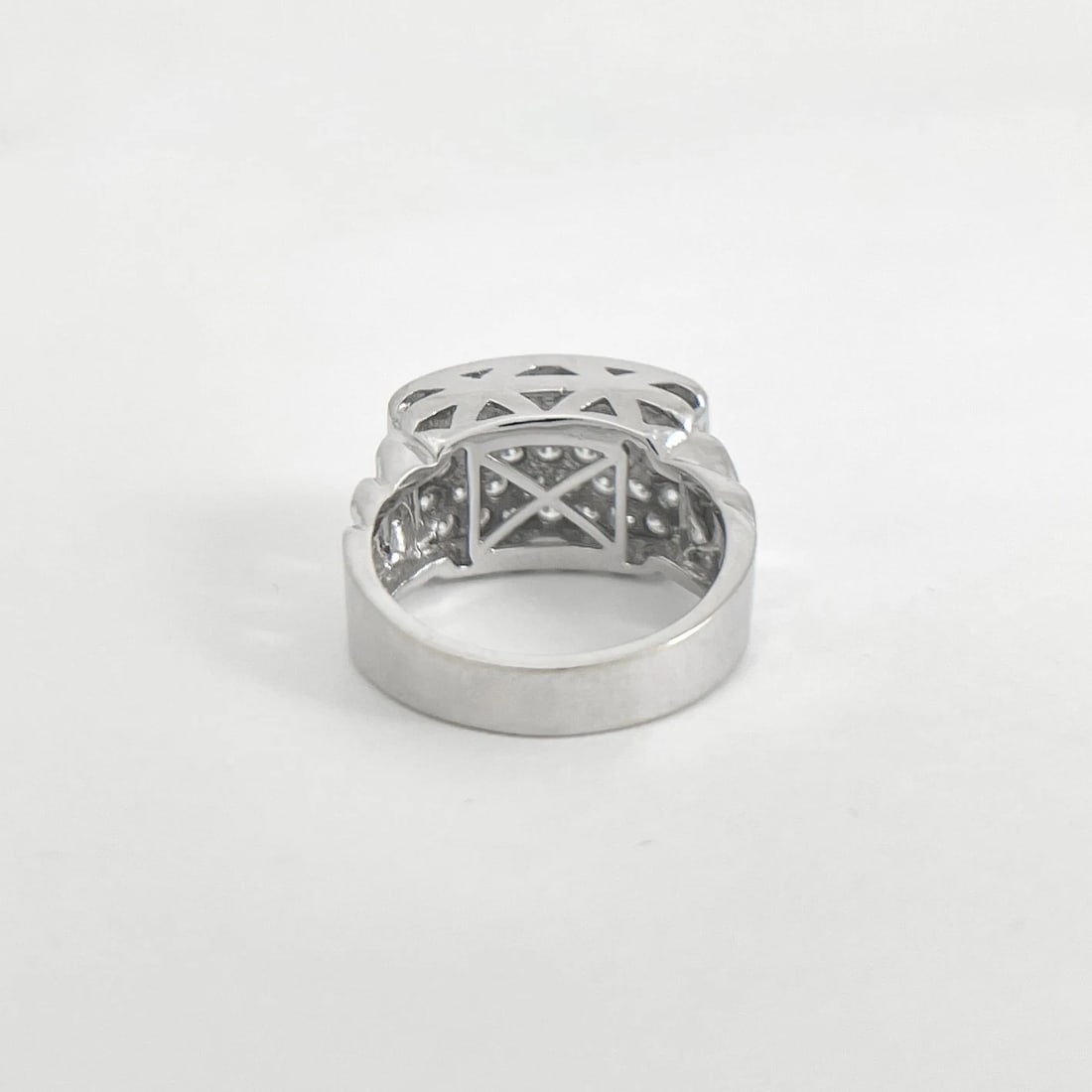 Men's Pave Cubic Zirconia Cuban Chain Link Ring 18K White Gold, 8.78 Grams - 6
