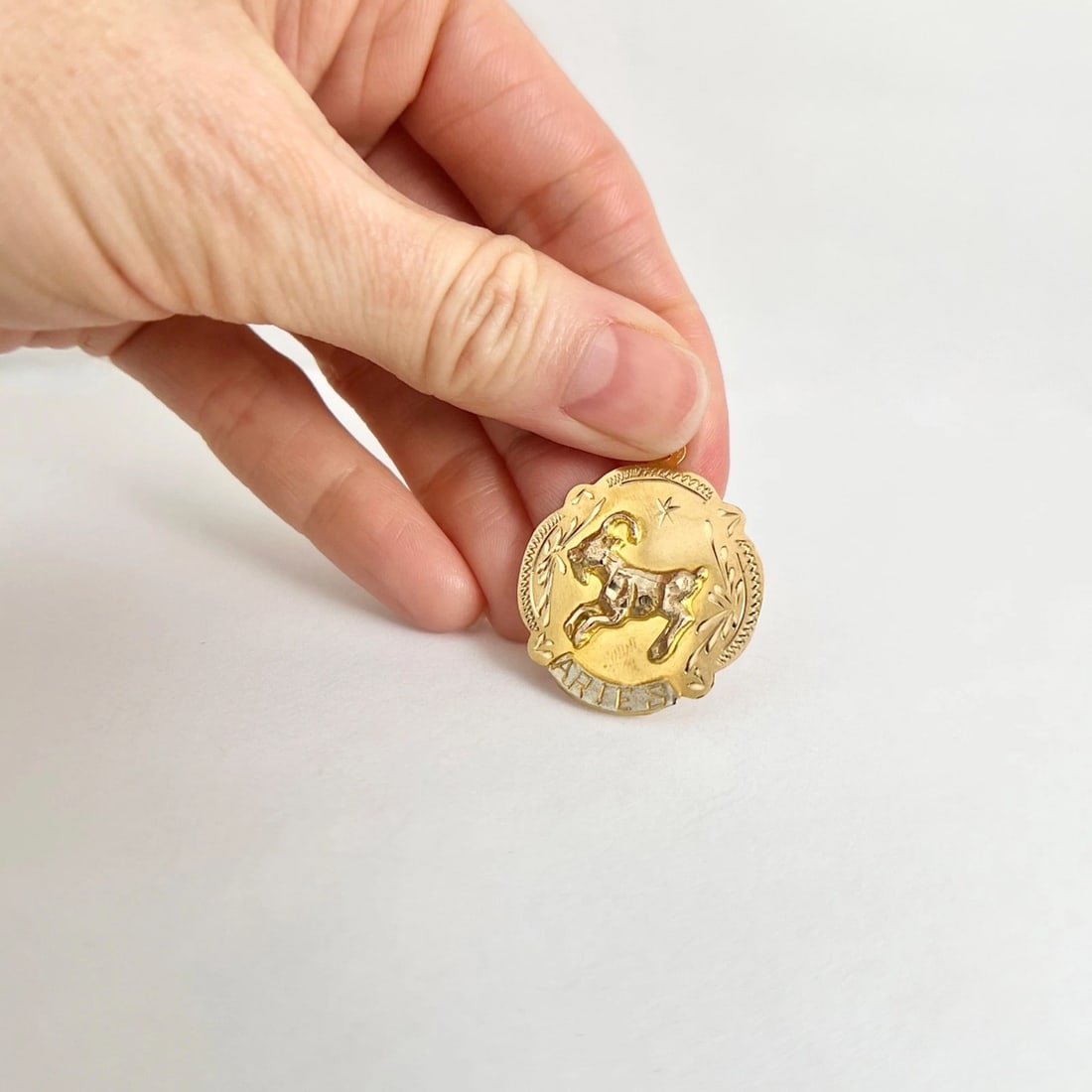 Aries Ram Zodiac Necklace Pendant Bracelet Charm 18K Yellow Gold, 3.18 Grams - 3