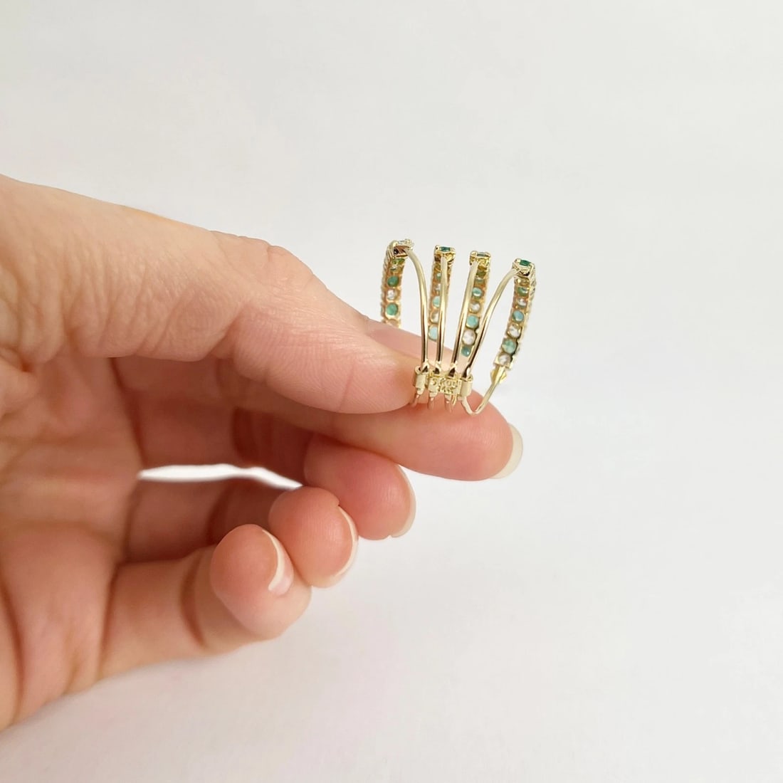 Estate Green Emerald Gemstone CZ Stacked Ring Set 14K Yellow Gold, 3.58 Grams - 6