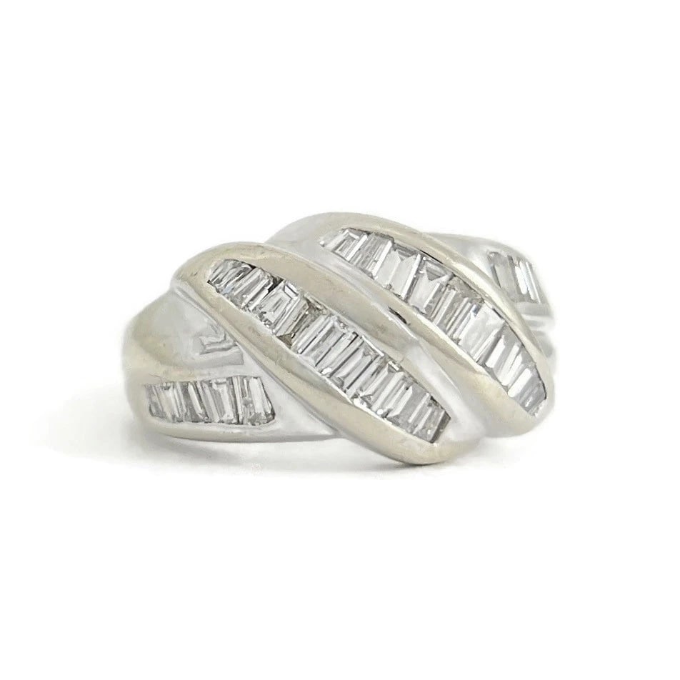 Estate Channel-Set Baguette Diamond Crisscross Ring 18K White Gold, 5.64 Grams (1 of 6)