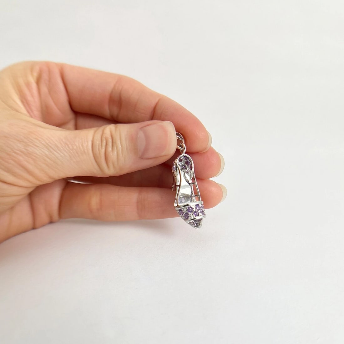 Purple Amethyst High Heel Shoe Charm 14K White Gold, 3.34 Grams - 2