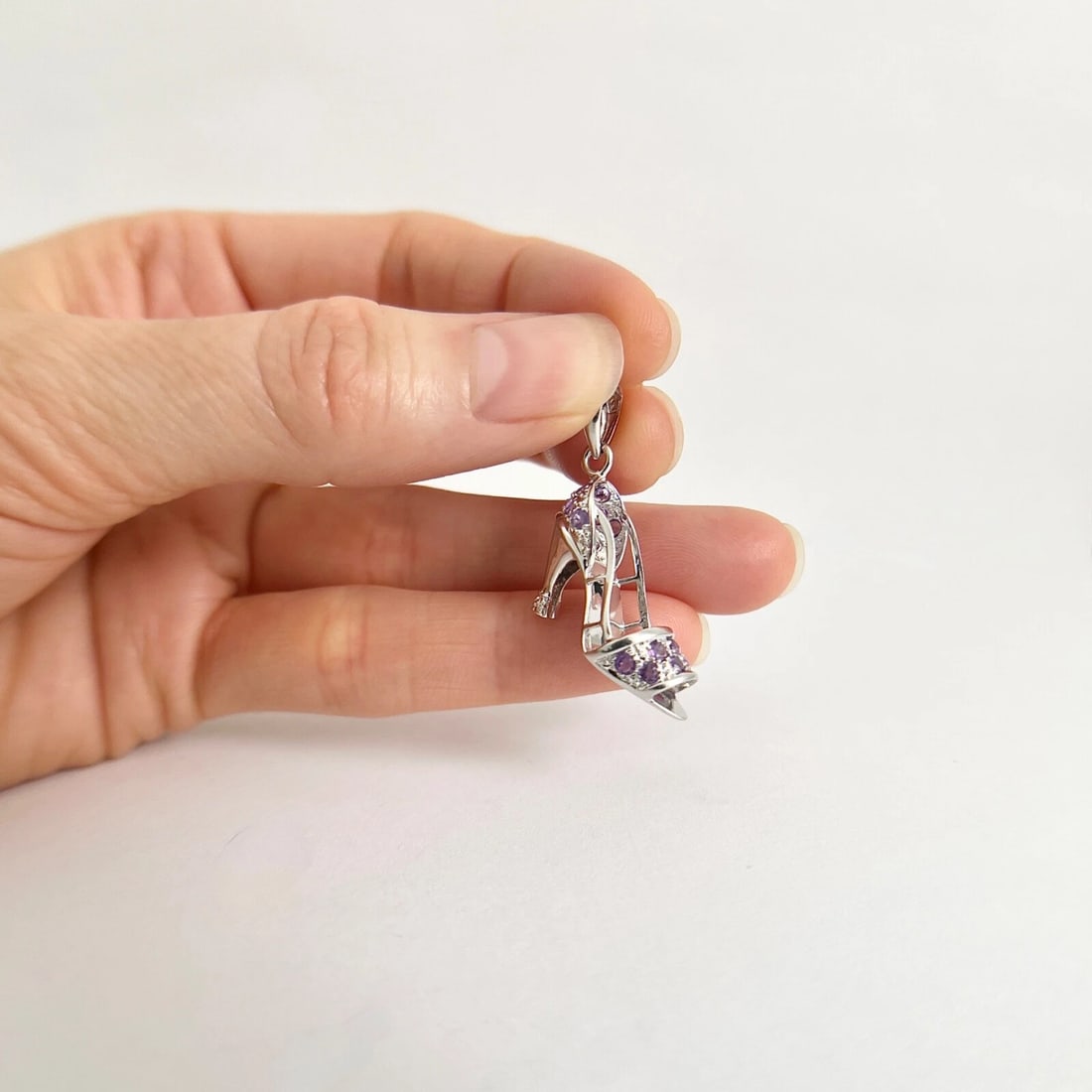 Purple Amethyst High Heel Shoe Charm 14K White Gold, 3.34 Grams - 3
