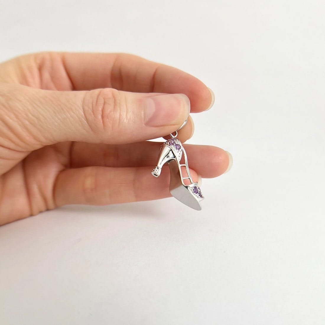 Purple Amethyst High Heel Shoe Charm 14K White Gold, 3.34 Grams - 4