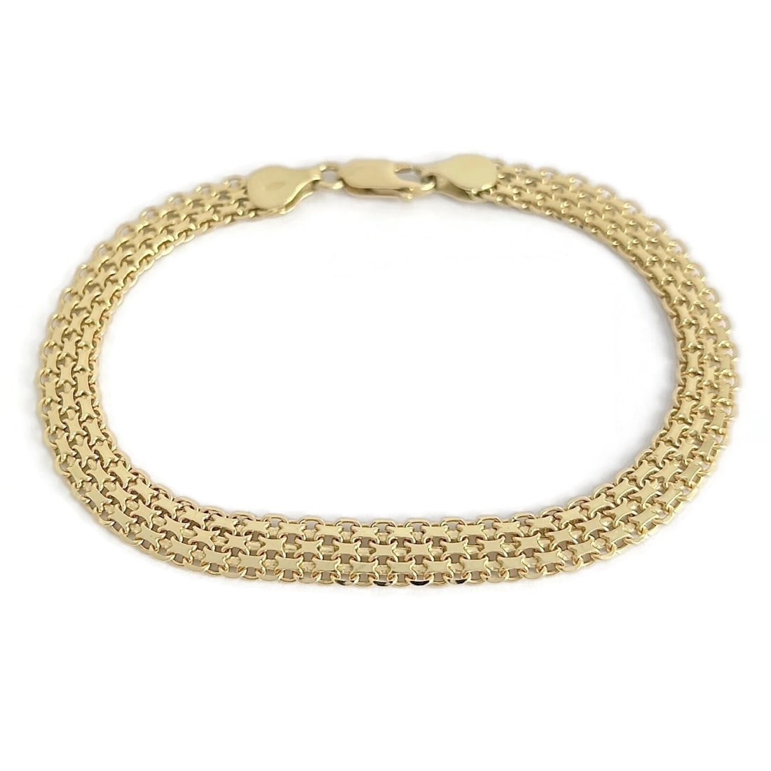 Bismark Mesh Flat Chain Link Bracelet 18K Yellow Gold, 9.46 Grams: Title: Bismark Mesh Flat Chain Link Bracelet 18K Yellow Gold, 9.46 Grams Description: Bismark Mesh Flat Chain Link Bracelet 18K Yellow Gold, 9.46 Grams This is such an awesome bracelet! Please let us