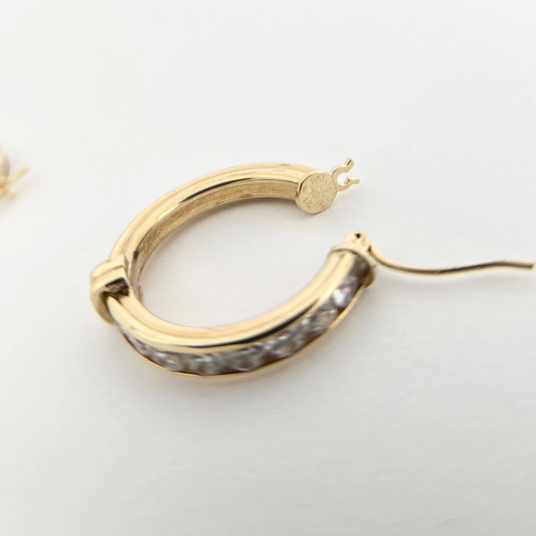 CZ Cubic Zirconia Hoop Earrings 14K Yellow Gold, 1 Inch, 4.74 Gr - 8