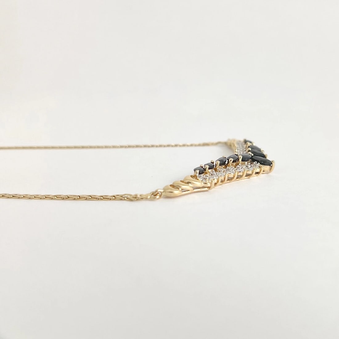 Estate Sapphire Diamond Chevron Pendant Necklace 14K Yellow Gold , 8.06 Gr - 4