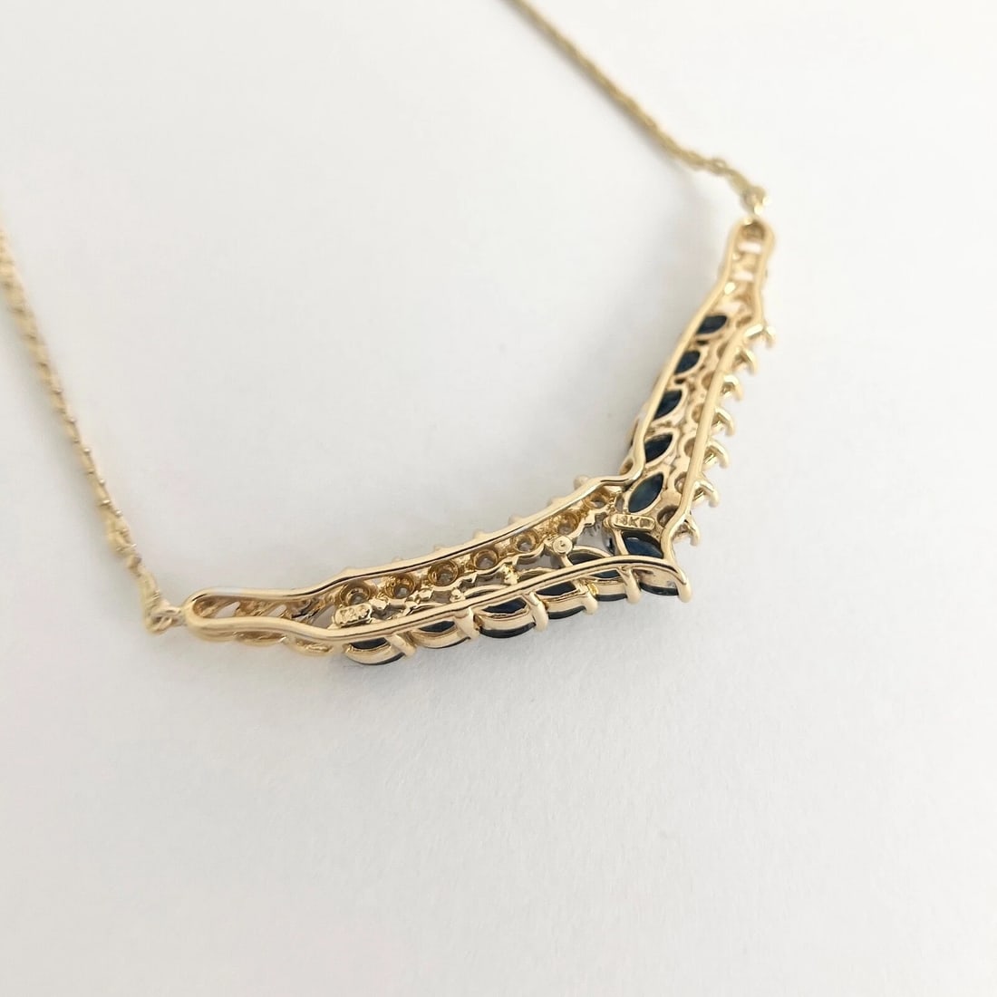 Estate Sapphire Diamond Chevron Pendant Necklace 14K Yellow Gold , 8.06 Gr - 6