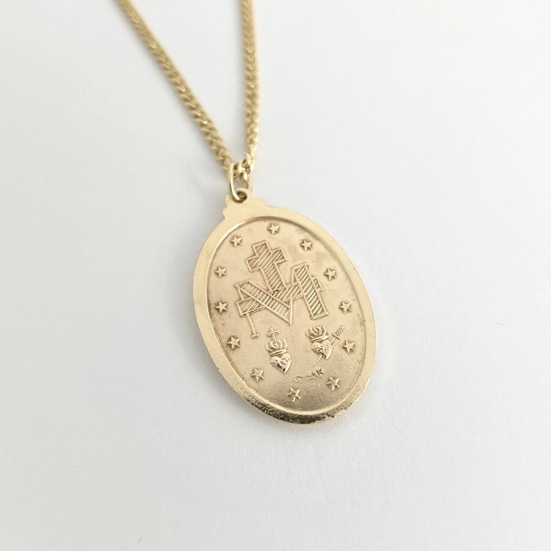 Mother Mary Miraculous Medal Religious Pendant Necklace 14K Yellow Gold, 14.54 G - 7