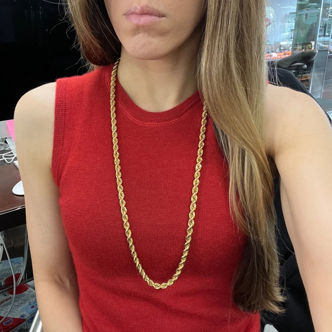 Long Rope Chain Necklace 14K Yellow Gold, 25 Inches, 5.4 mm, 11.92 Grams - 3