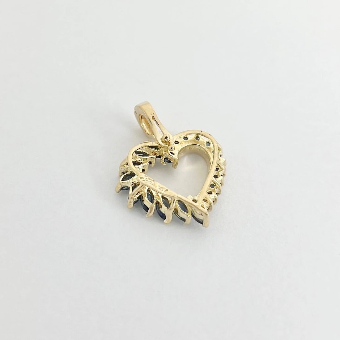 Marquise Sapphire Open Heart Necklace Pendant Charm 14K Yellow Gold, 2.14 Grams - 5