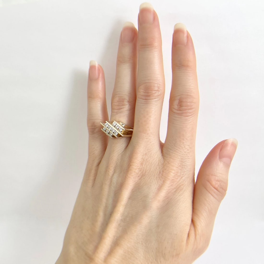 3-Row Diamond Slant Channel-Set Cocktail Statement Ring 14K Yellow Gold, 8.26 Gr - 2