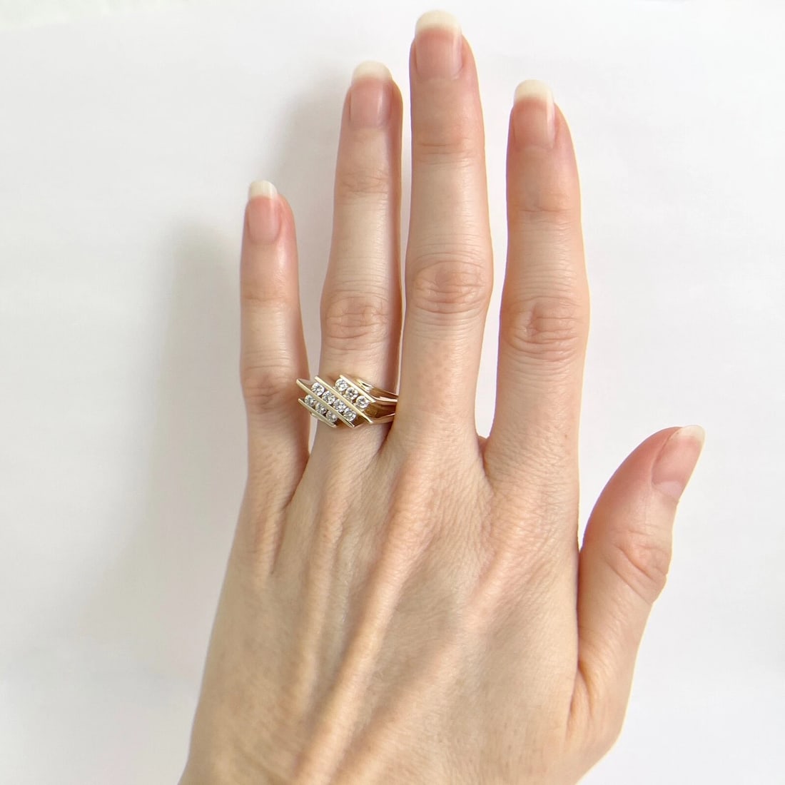 3-Row Diamond Slant Channel-Set Cocktail Statement Ring 14K Yellow Gold, 8.26 Gr - 3