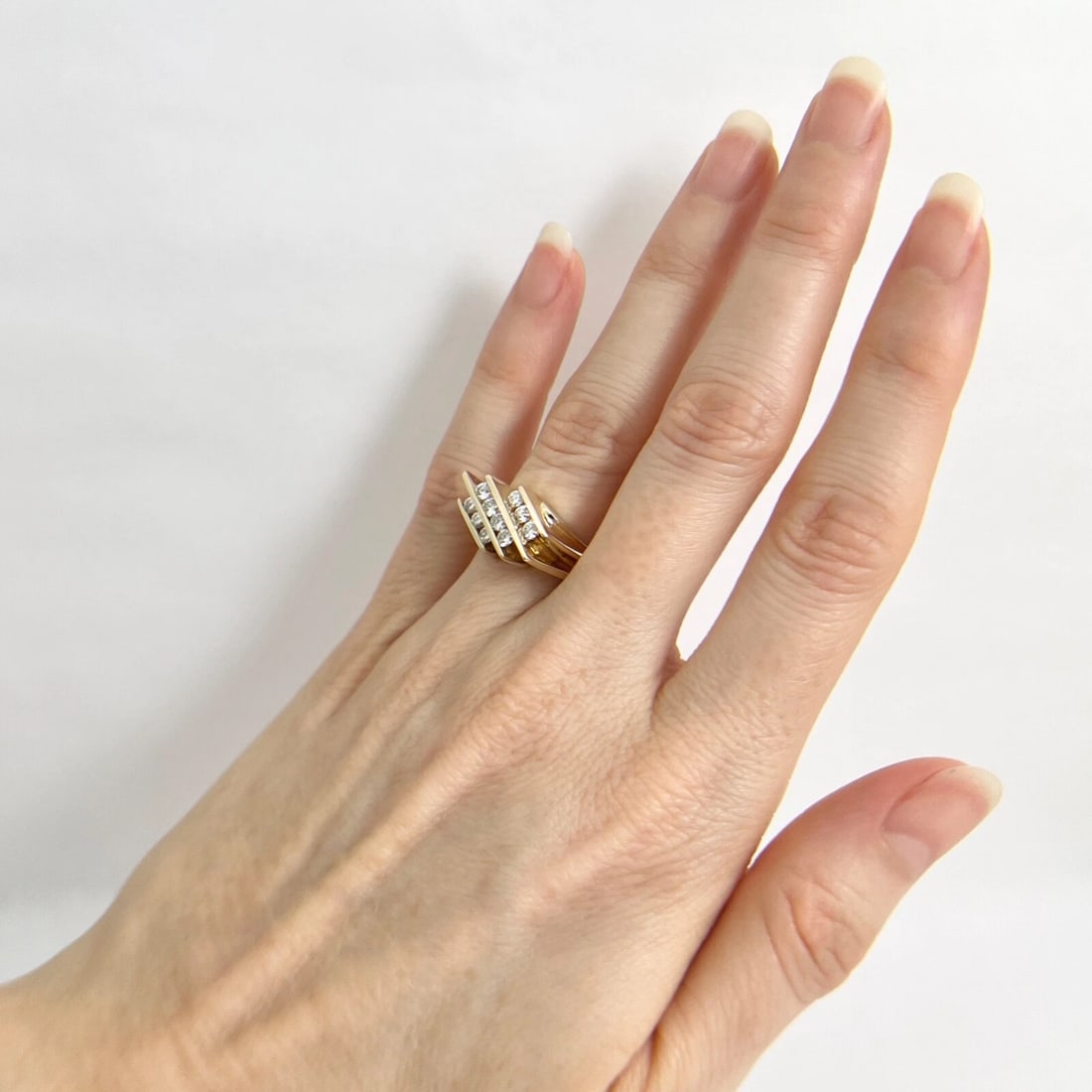 3-Row Diamond Slant Channel-Set Cocktail Statement Ring 14K Yellow Gold, 8.26 Gr - 4