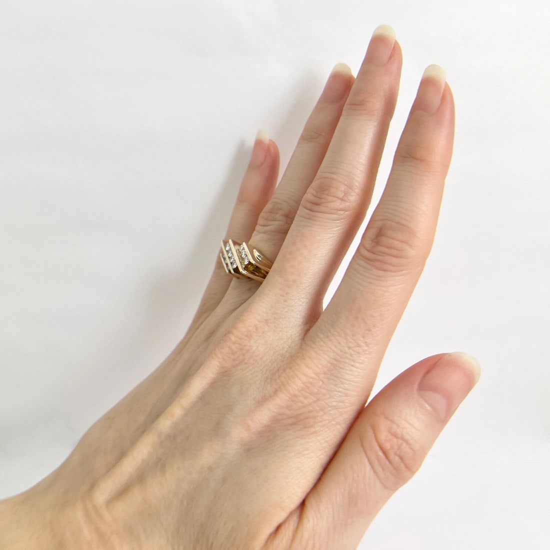 3-Row Diamond Slant Channel-Set Cocktail Statement Ring 14K Yellow Gold, 8.26 Gr - 5