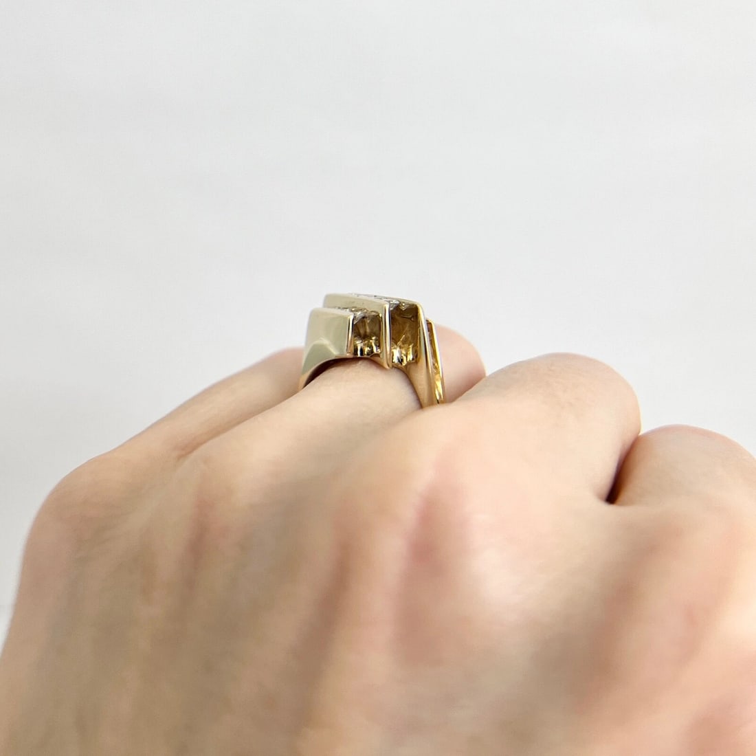 3-Row Diamond Slant Channel-Set Cocktail Statement Ring 14K Yellow Gold, 8.26 Gr - 6