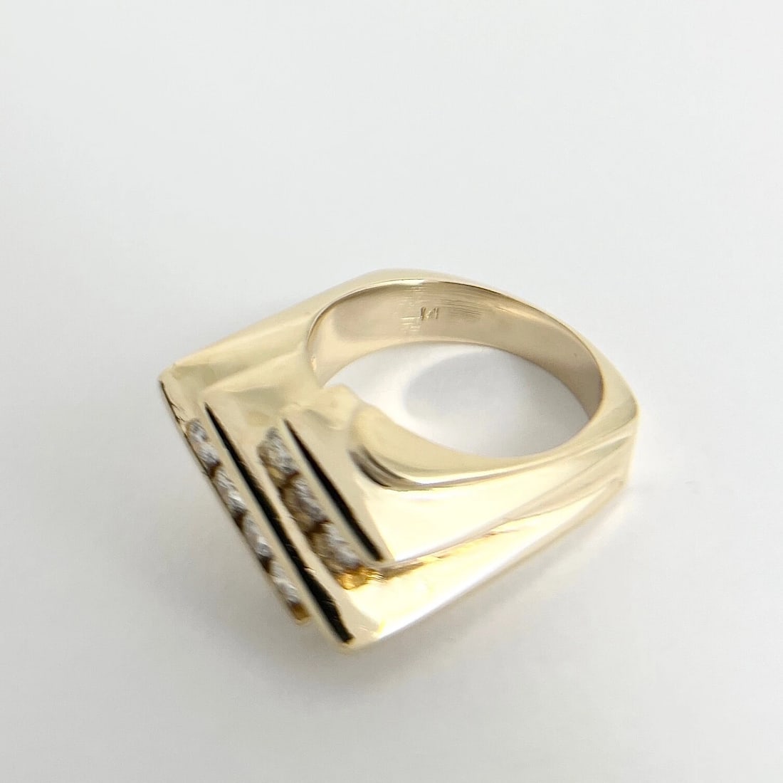 3-Row Diamond Slant Channel-Set Cocktail Statement Ring 14K Yellow Gold, 8.26 Gr - 9