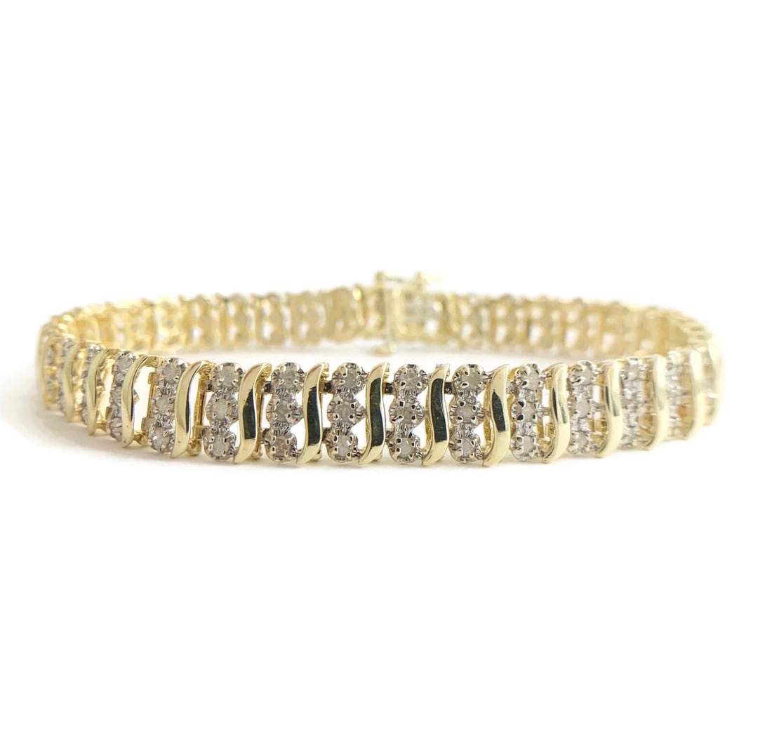 Diamond 3-Row S-Link Two-Tone Tennis Bracelet 10K Yellow Gold 2.00 CTW, 10.84 Gr: Title: Diamond 3-Row S-Link Two-Tone Tennis Bracelet 10K Yellow Gold 2.00 CTW, 10.84 Gr Description: Diamond 3-Row S-Link Two-Tone Tennis Bracelet 10K Yellow Gold 2.00 CTW, 10.84 Gr This is a gorgeous
