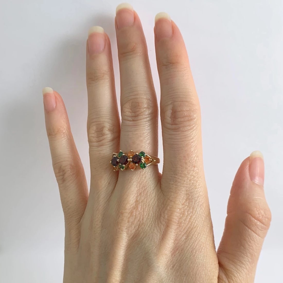 Garnet Emerald Citrine Multicolored Gemstone Ring 14K Yellow Gold, 3.64 Grams - 3