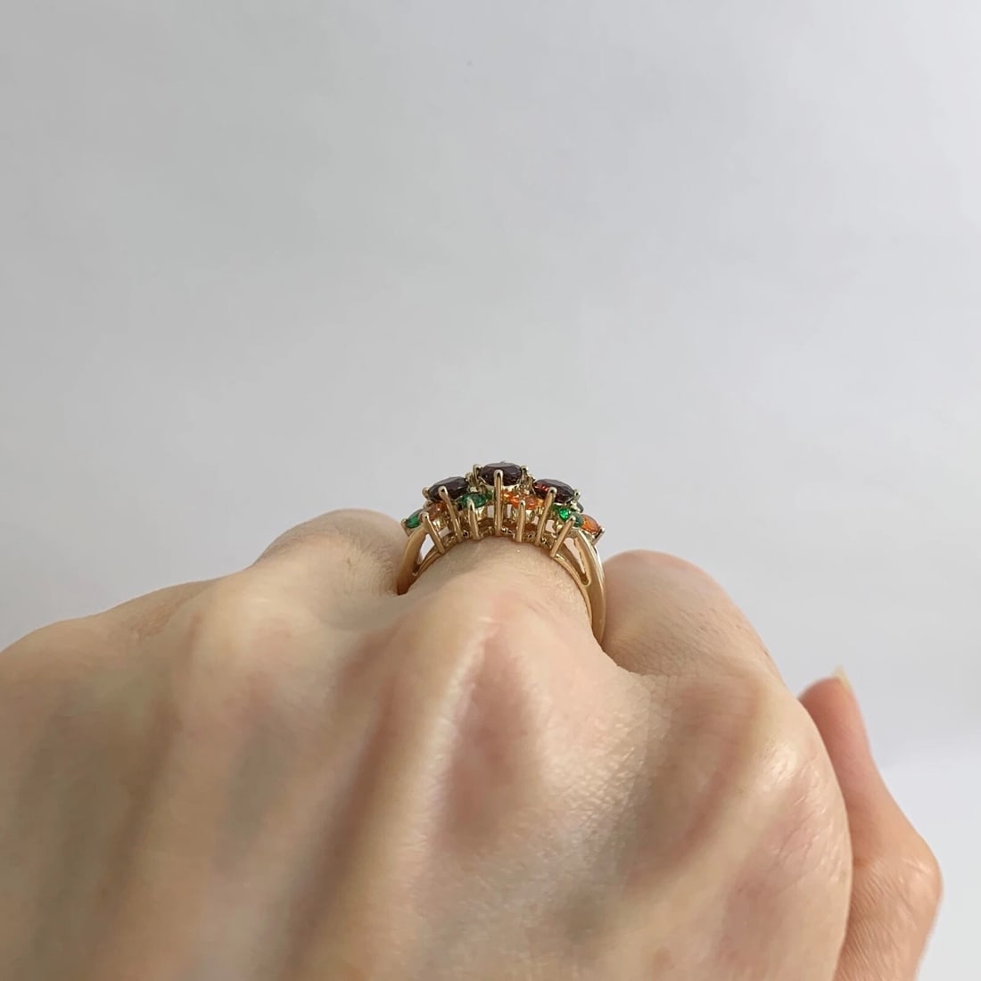 Garnet Emerald Citrine Multicolored Gemstone Ring 14K Yellow Gold, 3.64 Grams - 5