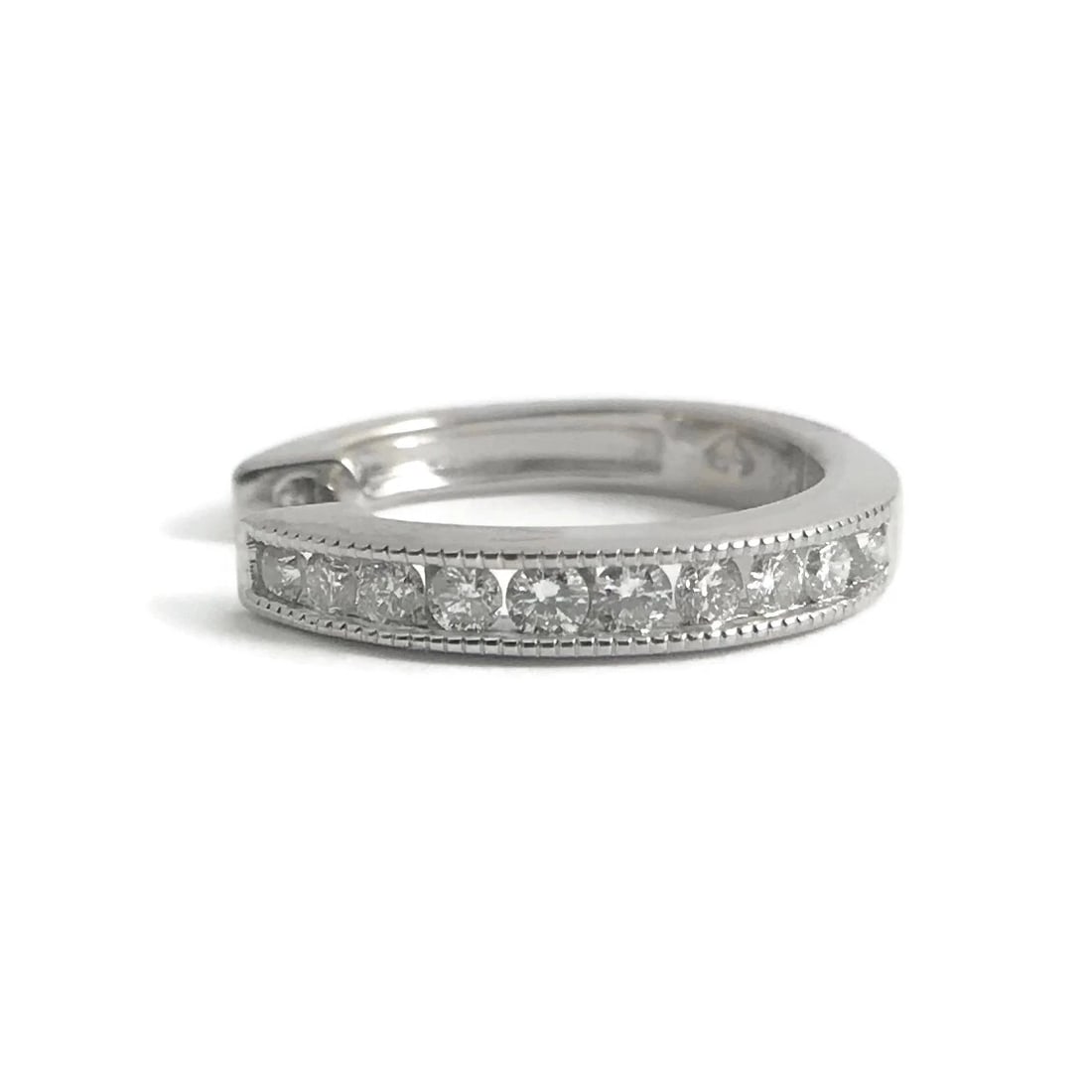 One Single Diamond Channel-Set Milgrain Hoop Earring 14K White Gold, 2.36 Grams (1 of 9)