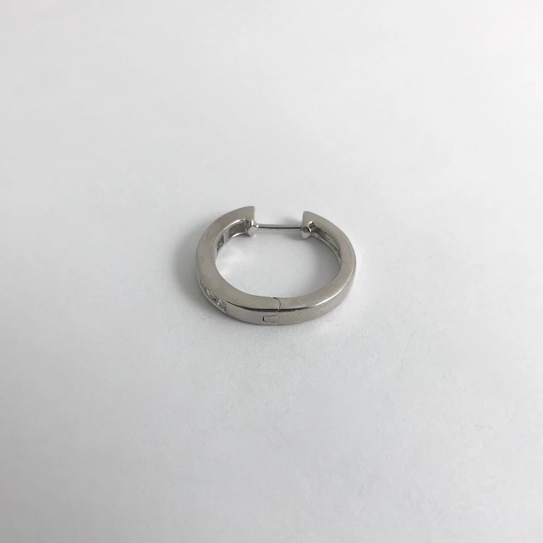 One Single Diamond Channel-Set Milgrain Hoop Earring 14K White Gold, 2.36 Grams - 6