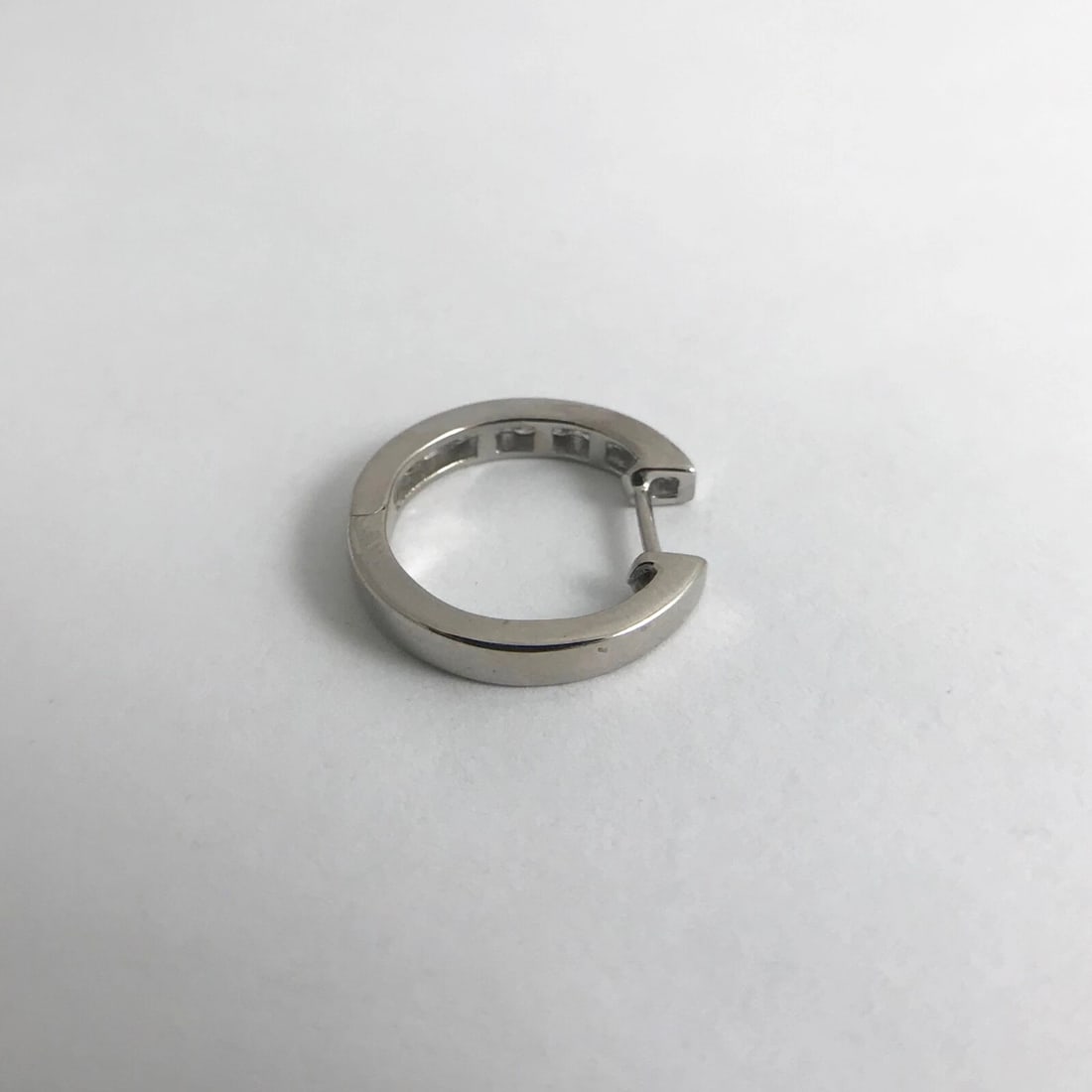One Single Diamond Channel-Set Milgrain Hoop Earring 14K White Gold, 2.36 Grams - 7