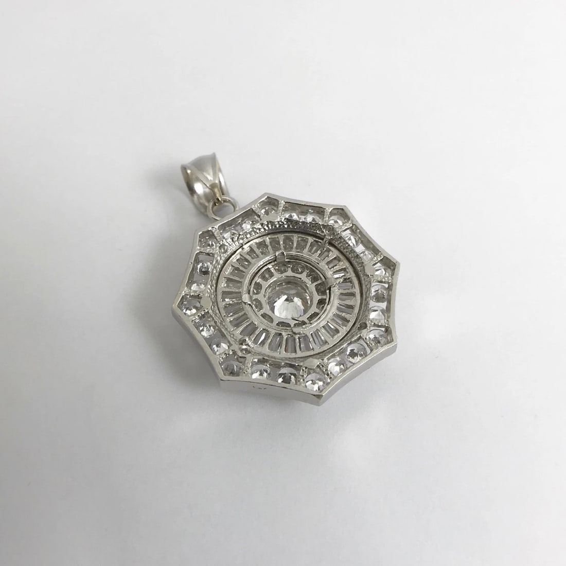 CZ Cubic Zirconia Octagon Cluster Necklace Pendant 14K White Gold 14.24 Grams - 12