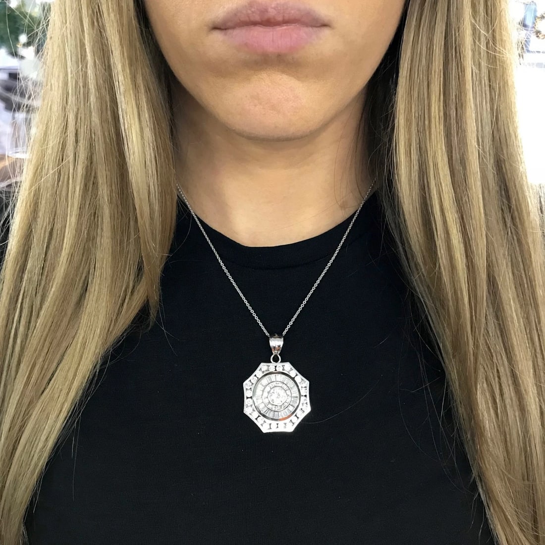 CZ Cubic Zirconia Octagon Cluster Necklace Pendant 14K White Gold 14.24 Grams - 5