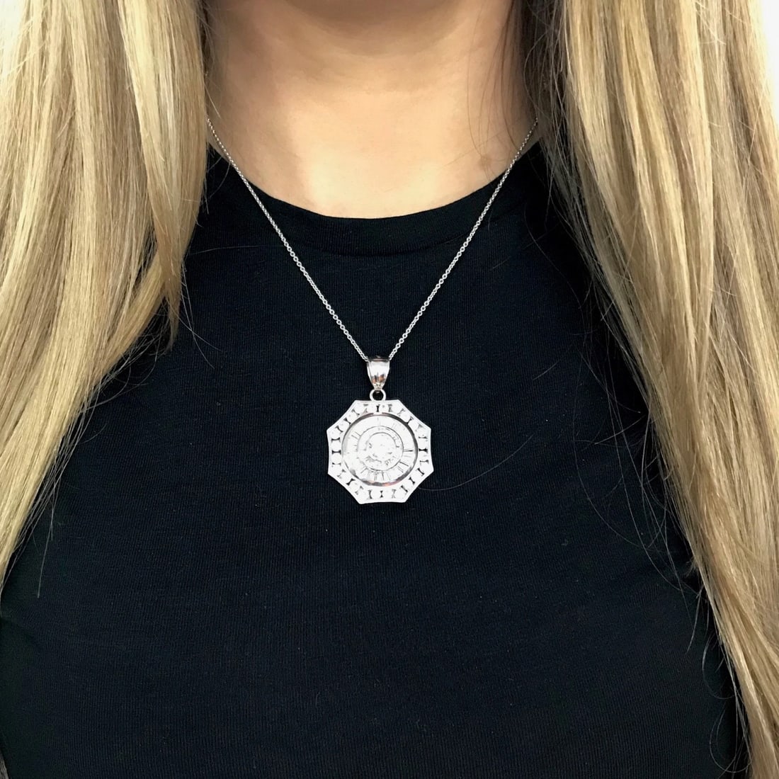 CZ Cubic Zirconia Octagon Cluster Necklace Pendant 14K White Gold 14.24 Grams - 6