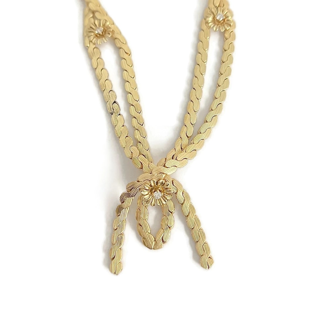 Vintage 1950's Diamond Flower Festoon Chain Necklace 14K Yellow Gold, 56.39 Gr (1 of 8)