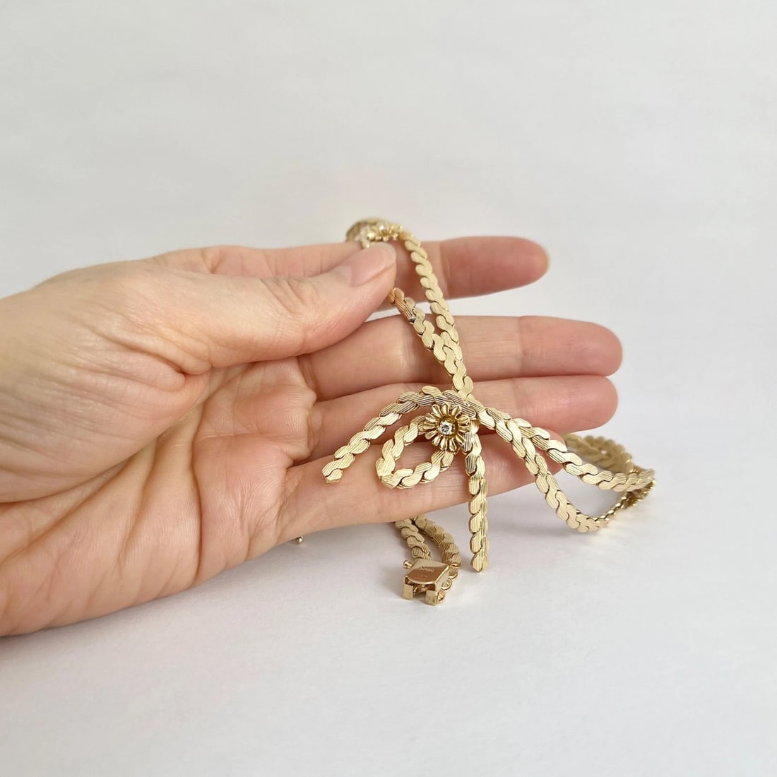 Vintage 1950's Diamond Flower Festoon Chain Necklace 14K Yellow Gold, 56.39 Gr - 4