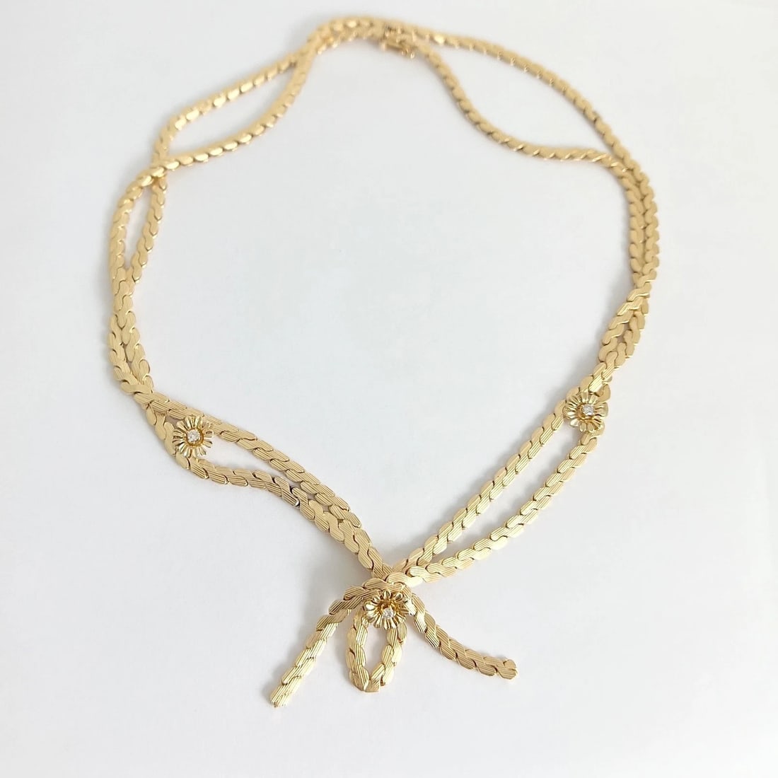 Vintage 1950's Diamond Flower Festoon Chain Necklace 14K Yellow Gold, 56.39 Gr - 5