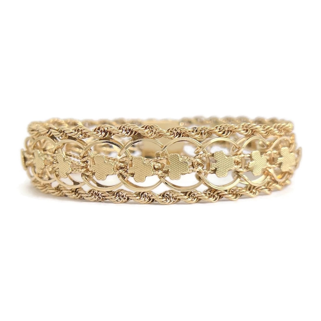 Vintage 1950's Wide Clover Rope Chain Bracelet 14K Yellow Gold, 37.14 Grams (1 of 7)