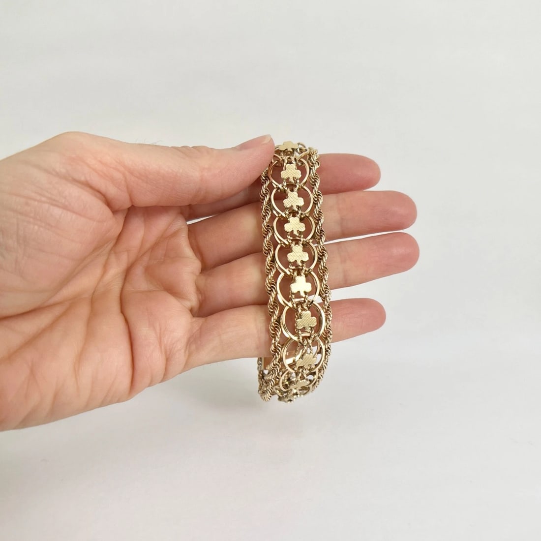 Vintage 1950's Wide Clover Rope Chain Bracelet 14K Yellow Gold, 37.14 Grams - 2