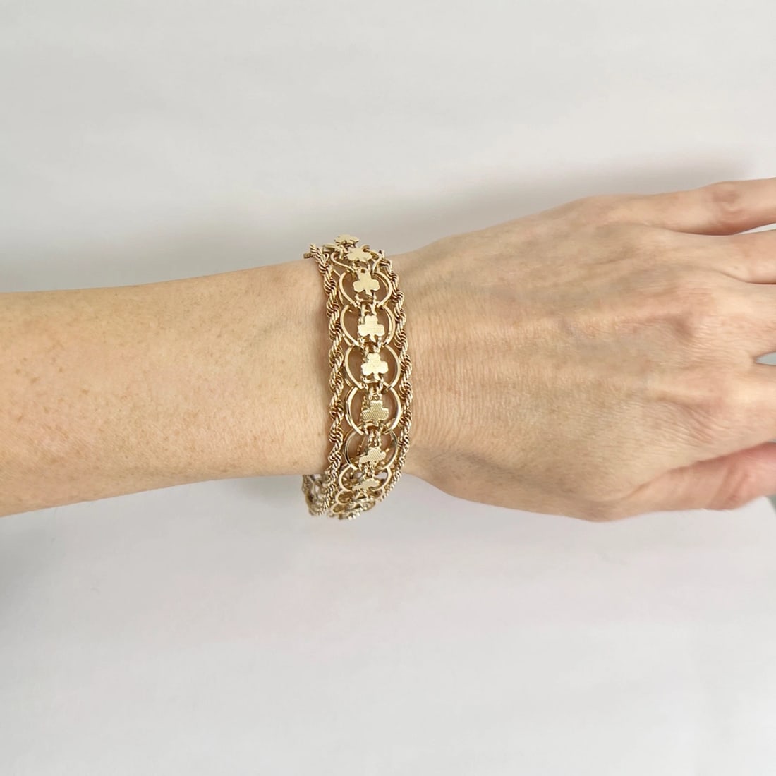 Vintage 1950's Wide Clover Rope Chain Bracelet 14K Yellow Gold, 37.14 Grams - 3