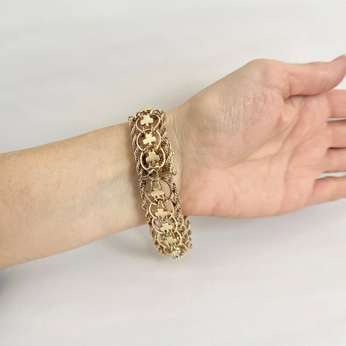 Vintage 1950's Wide Clover Rope Chain Bracelet 14K Yellow Gold, 37.14 Grams - 5