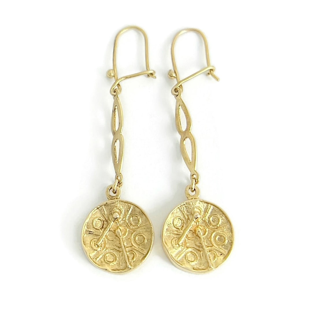 Vintage Steel Pan Drum Dangle Drop Earrings 10K Yellow Gold, 4.79 Grams (1 of 7)
