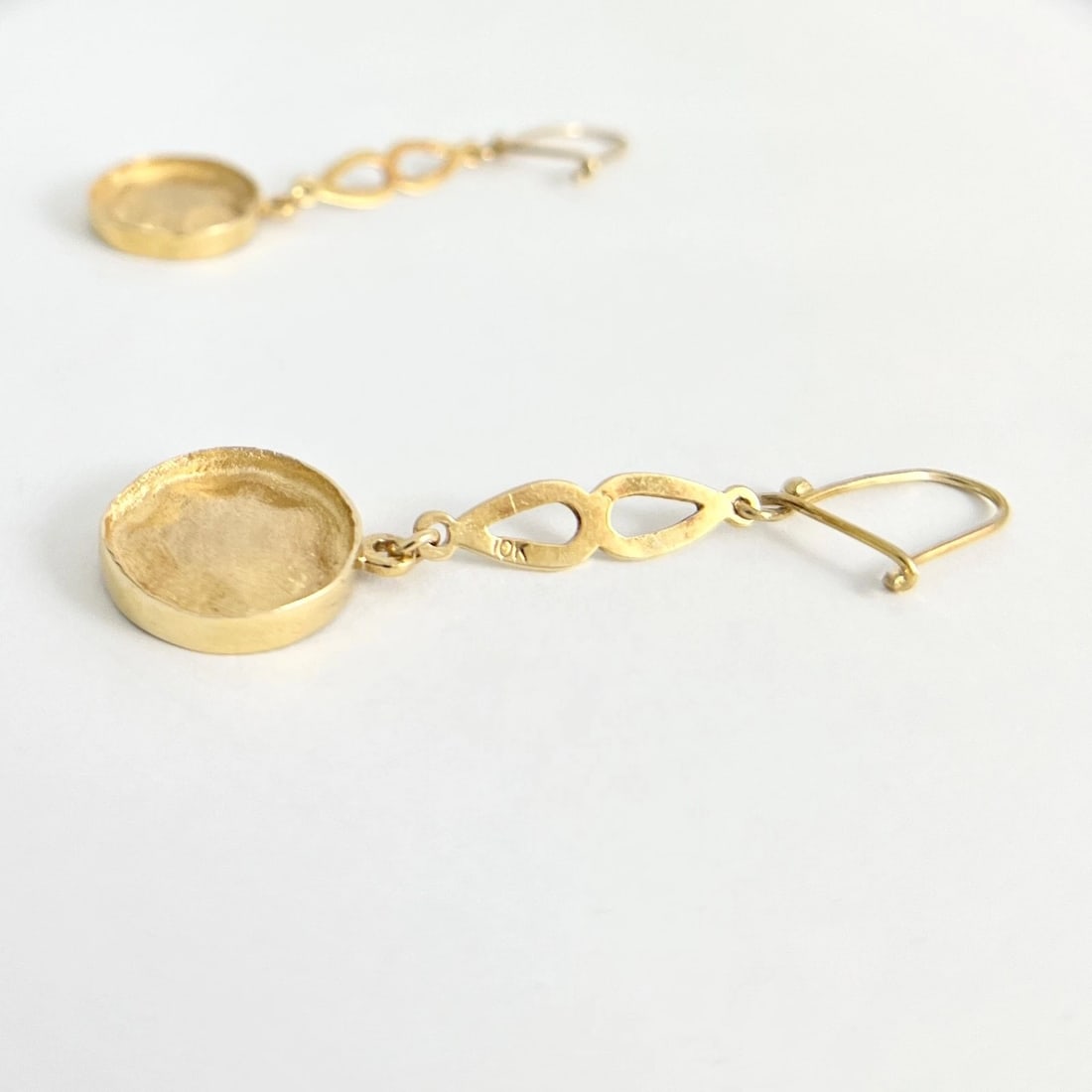 Vintage Steel Pan Drum Dangle Drop Earrings 10K Yellow Gold, 4.79 Grams - 5
