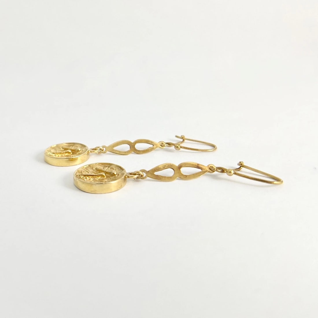 Vintage Steel Pan Drum Dangle Drop Earrings 10K Yellow Gold, 4.79 Grams - 7