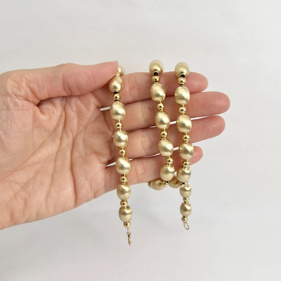 Vintage 1980's Satin Gold Ball Bead Chain Necklace 14K Yellow Gold, 20.65 Grams - 2