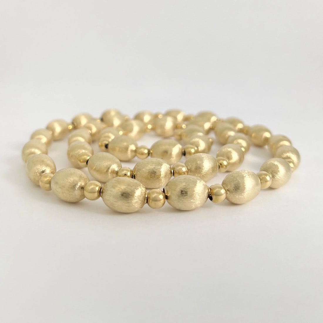 Vintage 1980's Satin Gold Ball Bead Chain Necklace 14K Yellow Gold, 20.65 Grams - 6