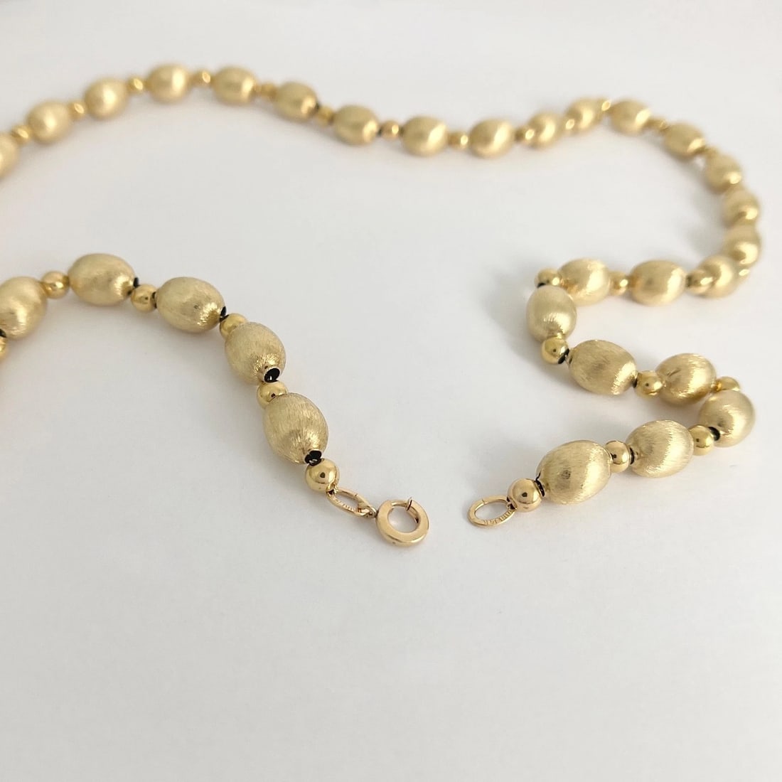 Vintage 1980's Satin Gold Ball Bead Chain Necklace 14K Yellow Gold, 20.65 Grams - 7