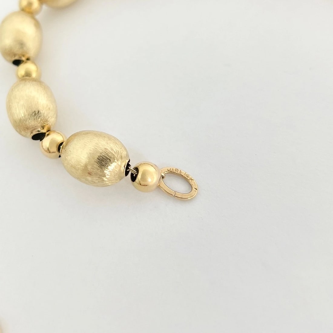 Vintage 1980's Satin Gold Ball Bead Chain Necklace 14K Yellow Gold, 20.65 Grams - 8