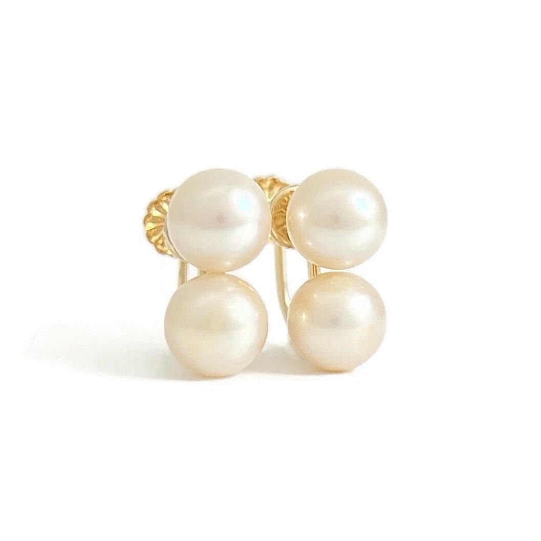 Vintage 1930's 1940's Pearl Drop Earrings Screw Backs 14K Yellow Gold 3.17 Gr (1 of 5)