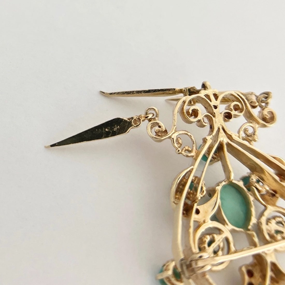 Vintage Victorian Revival Turquoise Dangle Brooch Pin 13K Yellow Gold, 11.64 Gr - 7