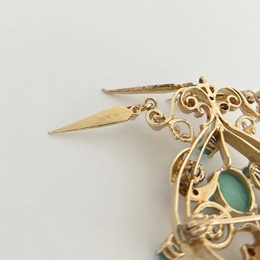 Vintage Victorian Revival Turquoise Dangle Brooch Pin 13K Yellow Gold, 11.64 Gr - 8